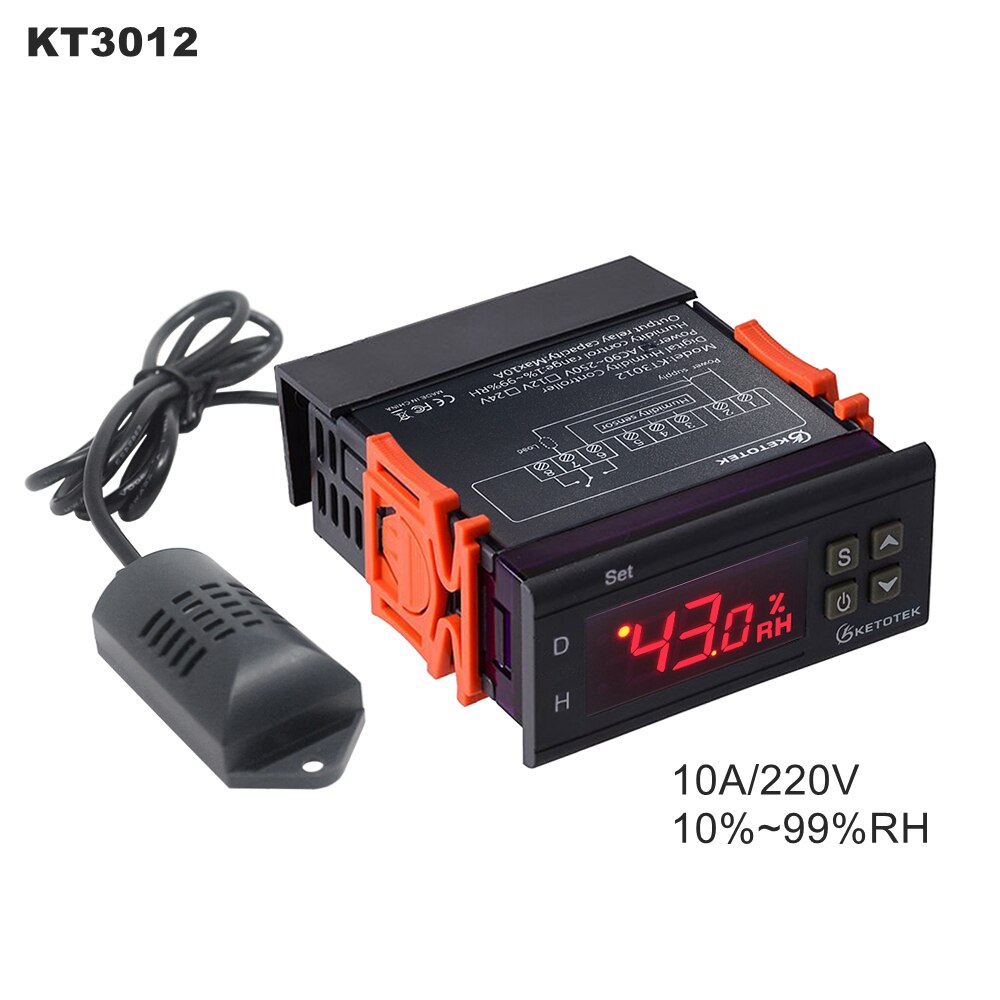 1% ~ 99%RH Digital Humidity Controller Red Led Display 220V 12V 10A Hygrometer With Humidity Sensor PU Delay Protection Function: Default Title