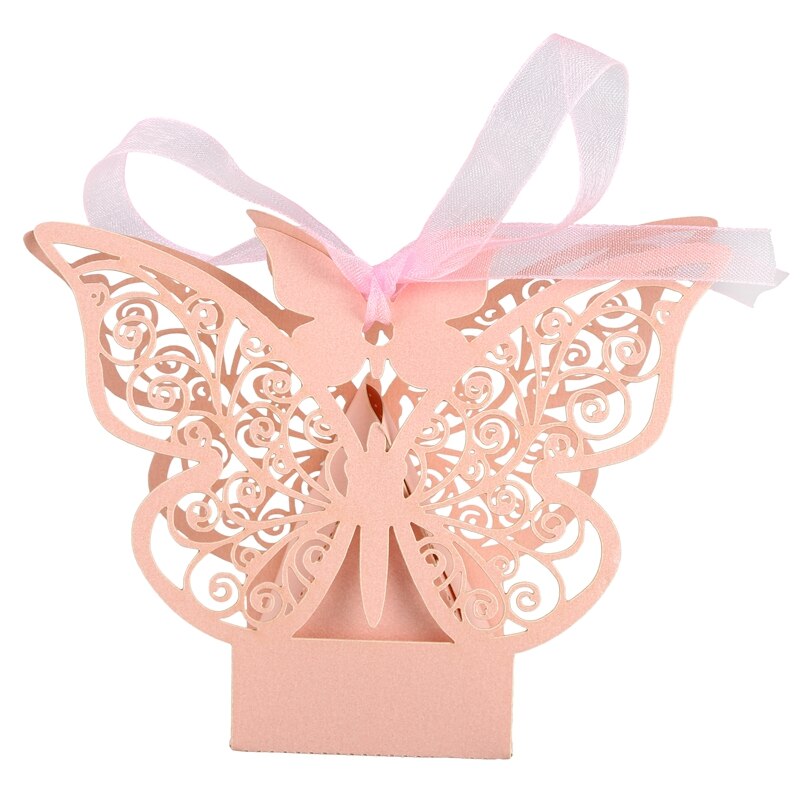 50pcs Butterfly Wedding Favour Box Birthday Party Candy Boxes (Pink): Default Title