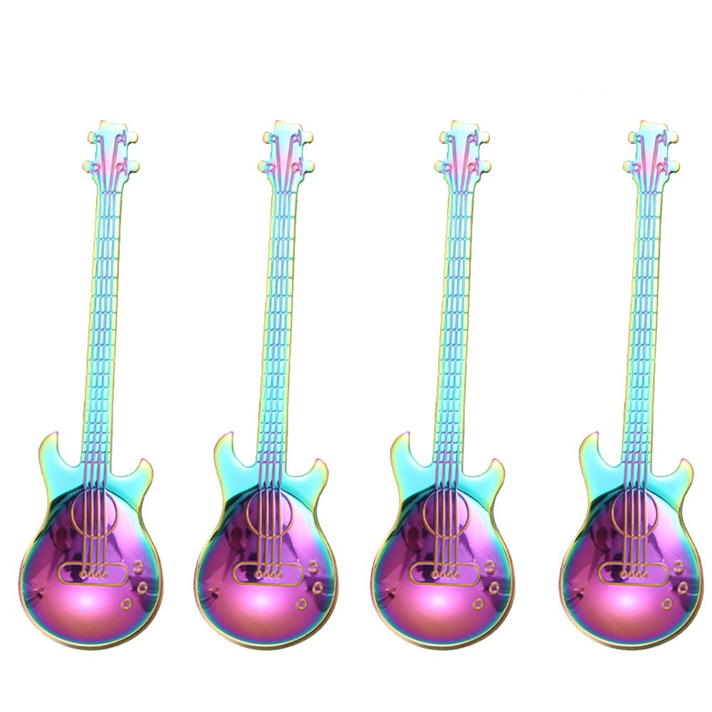 7PCS/4PCS stainless steel guitar Beth music Coffee Spoons Tea Stirring Spoons Sugar Ice Cream Mug Dessert Spoon Drink Tableware: 4pcs Colorful