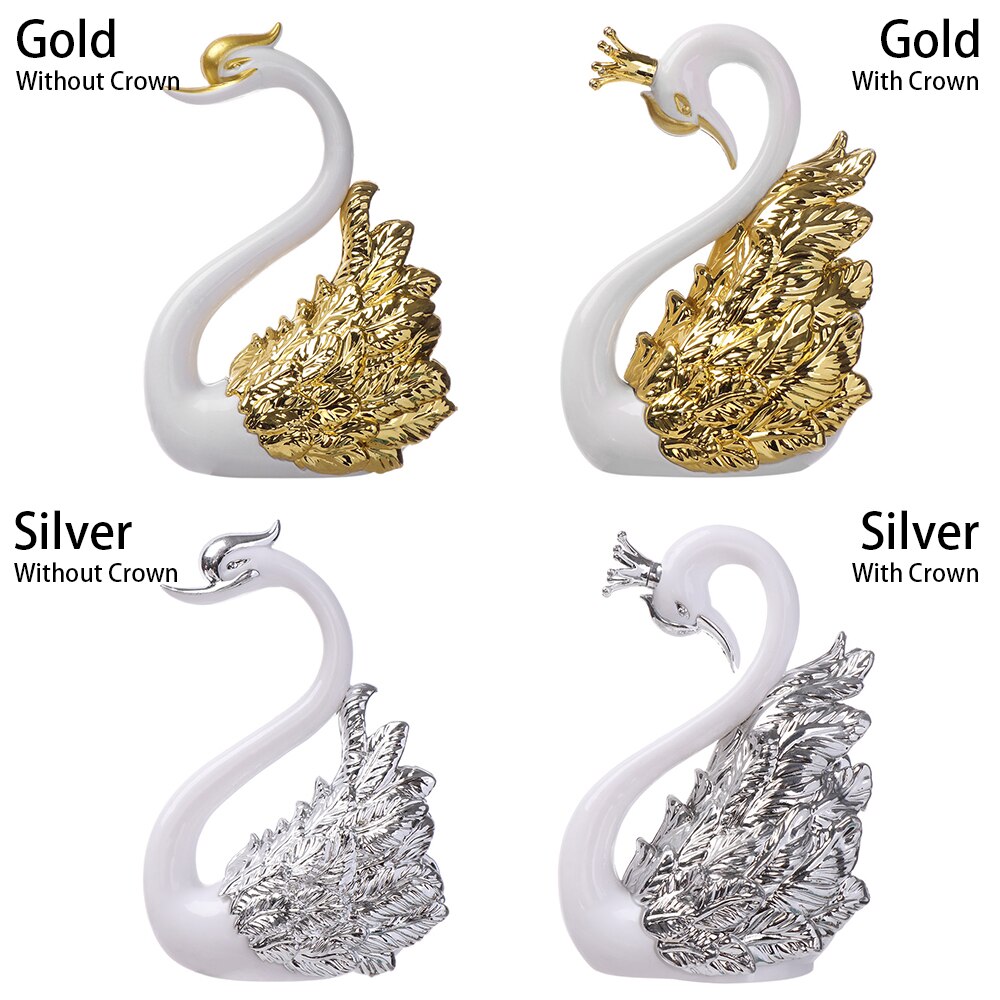 Gold Silver Feather Swan Crown Cake Topper Happy Birthday Cake Decoration Anniversary Valentine's Day Wedding Baking Supplies