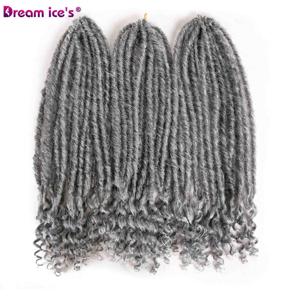 Dream Ice's Goddess Hair Ombre Faux Locs Crochet Braids 20inch Soft Natural Braid Dread Lock Synthetic Braiding Hair Extension: #Grey / 1Pcs/Lot