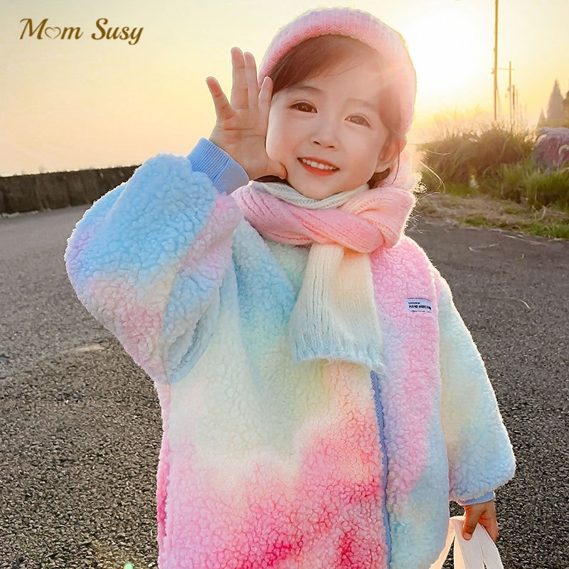 Mode Baby Meisje Tie Dye Fleece Jas Baby Peuter Kind Sheeplike Jas Lente Herfst Winter Uitloper Baby Kleding 1-12Y