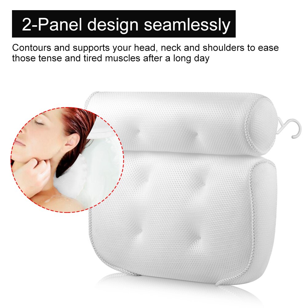 Inflatable Bath Pillow With Suction Cups - White Spa Tub Cushion For Neck And Head Support