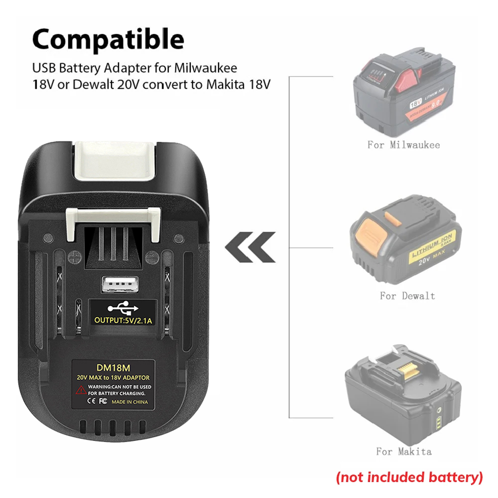 DM18M-adapter is geschikt voor het omzetten van de Dewalt 18-20V-batterij naar Makita en kan worden gebruikt voor Makita elektrisch gereedschap