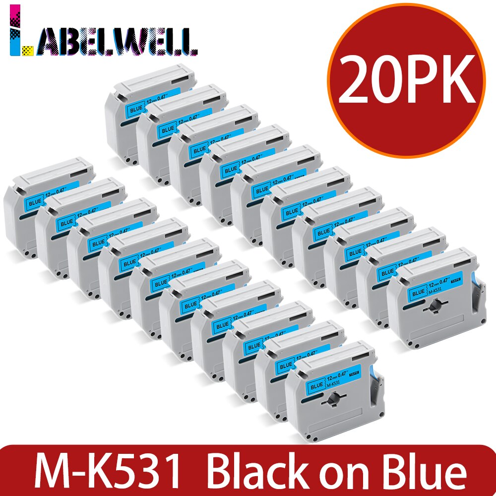 Labelwell 20PK M-K231 MK-231 MK231 431 531 631 Compatible for Brother MK 231 P-touch PT-80 PT-70 PT-60 PT-45M PT-100 Label maker: Black on Blue-20PK