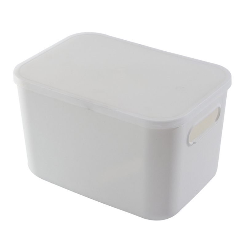 Plastic White Stackable Storage Box Bin with Clear Lid Handles Multifunctional Clothes Sundries Desktop Basket Organizer: 3-LH