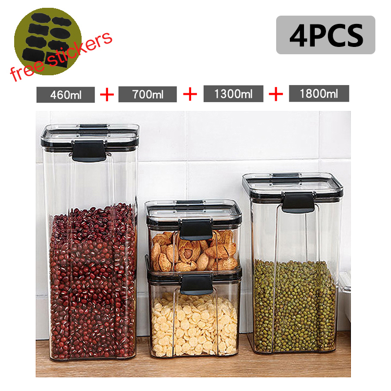 Stackable Kitchen Sealed Jar, Plastic Food Storage Box, Multigrain Tank Bottle, Dried Fruit Tea Containers, 460-1800ml Sets: army green