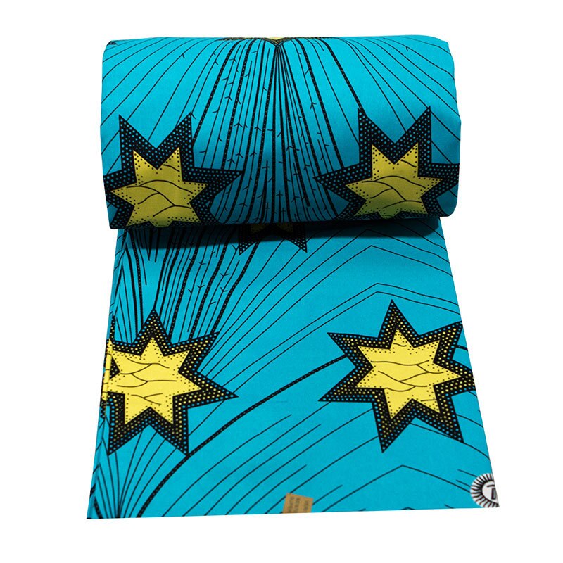 Pagnes Real Wax tissu bleu imprimé étoiles jaunes | Nouvelle cire africaine de , nouveaux arrivages