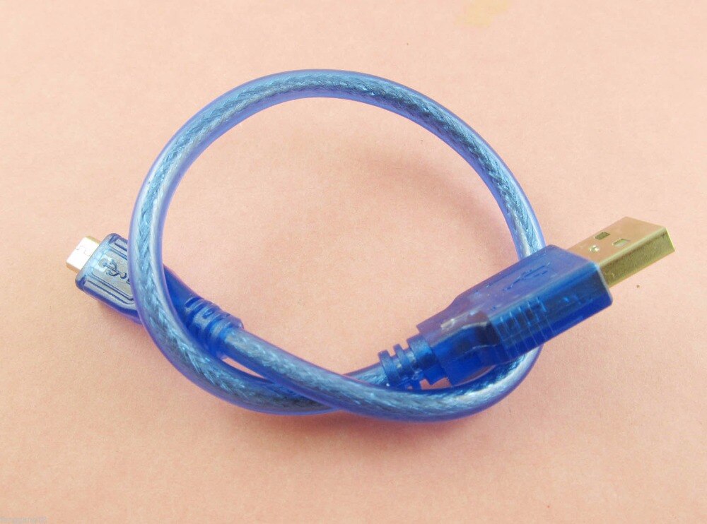 1pcs USB 2.0 Type A Male to USB Micro B 5 Pin Male Plug Adapter Data Cable Blue 1FT