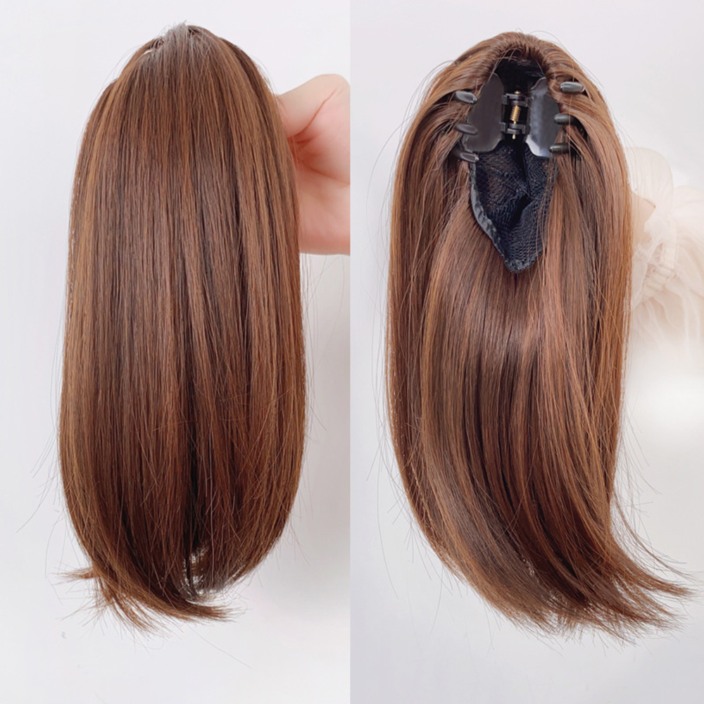 Pelucas sintéticas con Clip de cola de caballo recta corta de 38cm para mujeres extensiones de cabello de cola de caballo falsas ligeramente deformadas y esponjosas naturales