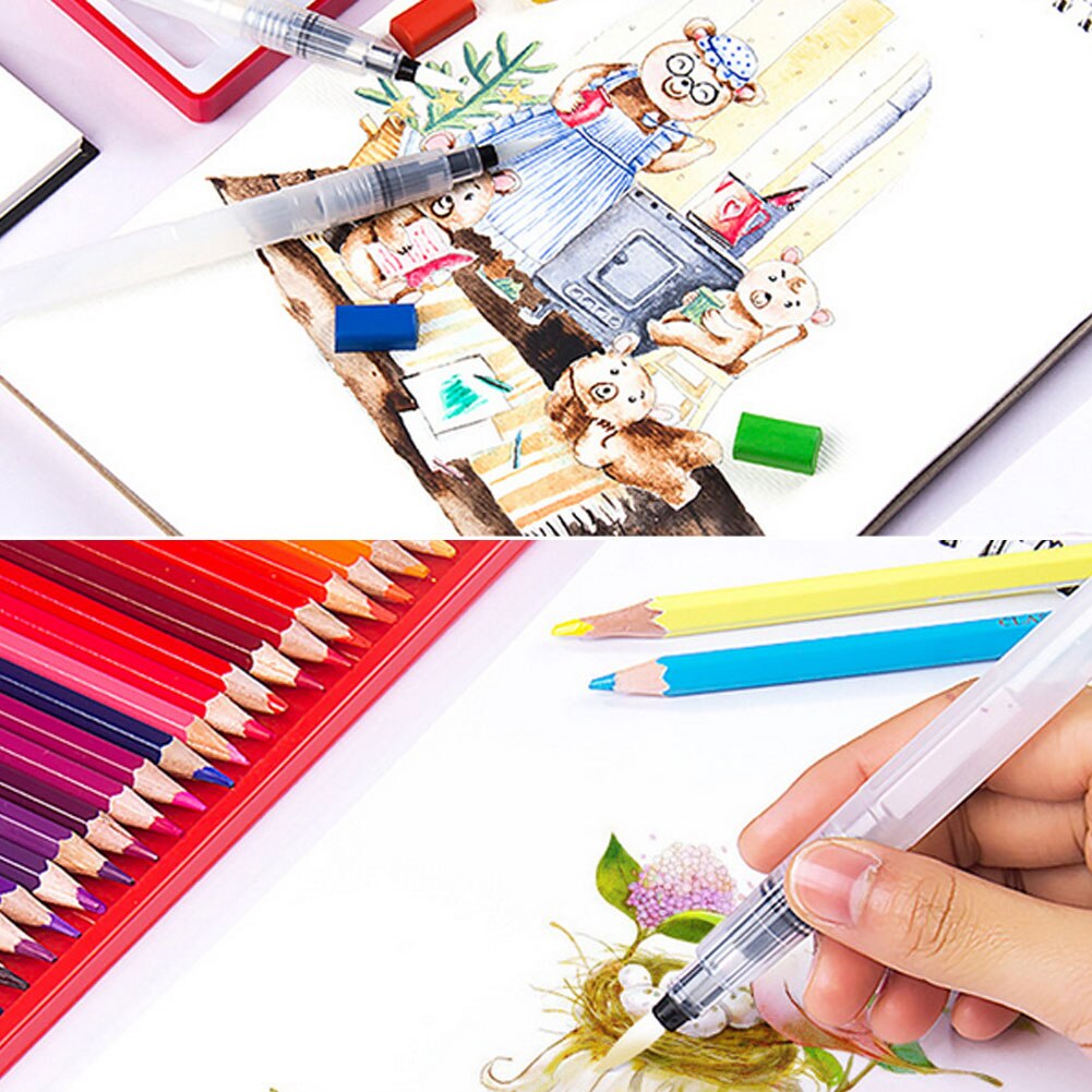 6 unids/set pincel de con depósito de agua para acuarela lápiz portátil cepillo de pintura de acuarela lápiz de tinta para pinceles para principiantes de dibujo y pintura arte suministros