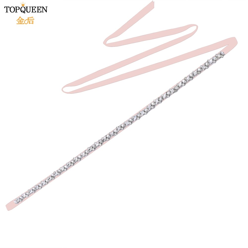 Topqueen S404 Zilveren Steentjes Riem Bruids Trouwjurk Accessoires Vrouwen Diamonds Party Gown Avond Sash Kleding Applicaties: baby pink ribbon