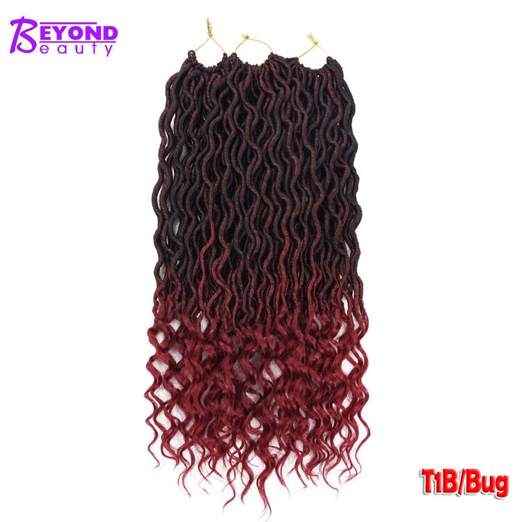 Crochet Goddess Locs Hair Extensions Faux Locs Curly Crochet Braids Ombre Synthetic Braiding Hair Bohemian locks Beyond Beauty: T1B/Burgundy