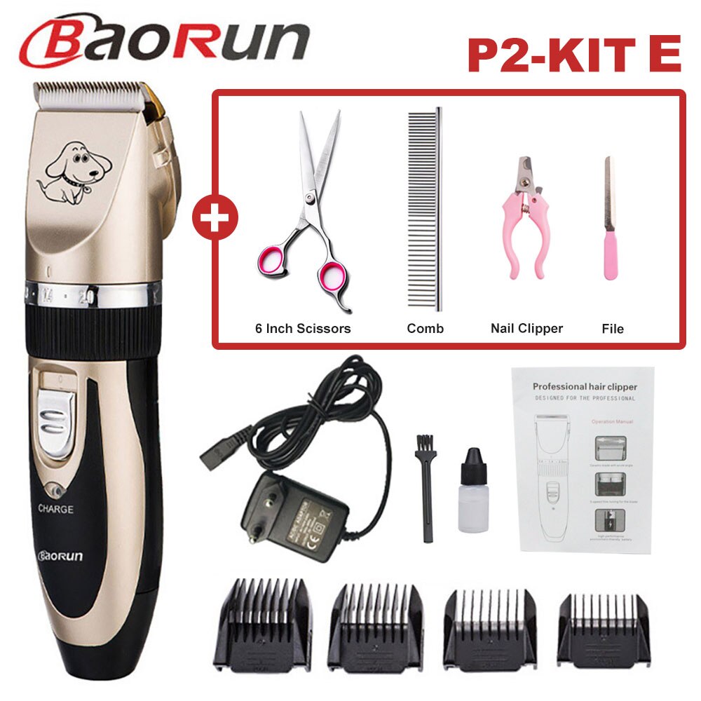 Baorun Pet Dog Hair Trimmer Animal Grooming Clippers Cat Cutter Machine Shaver Electric Scissor Clipper 110-240V AC: P2-KIT E