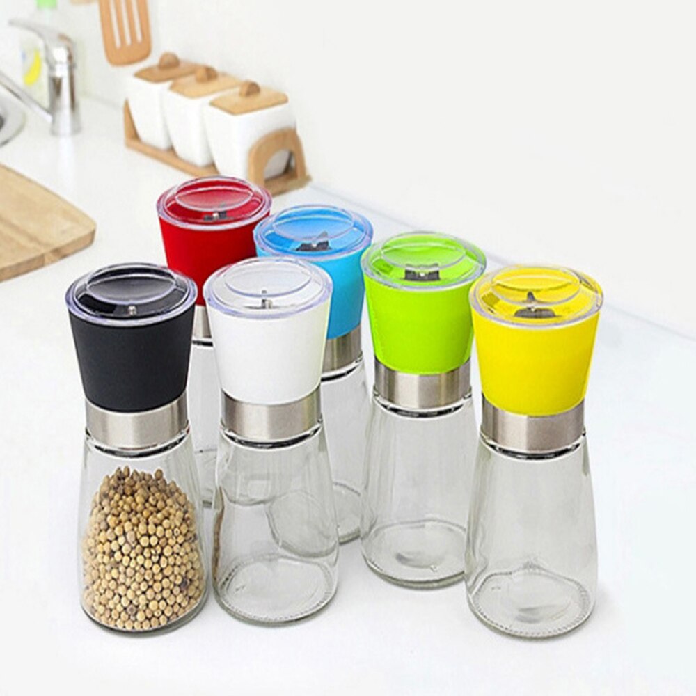 Molinillo de pimienta 2 uds, molinillo de plástico para sal de vidrio, especias, molinillo Manual para pimienta, cocina, molinos de condimentos para barbacoa, utensilios de cocina para el hogar