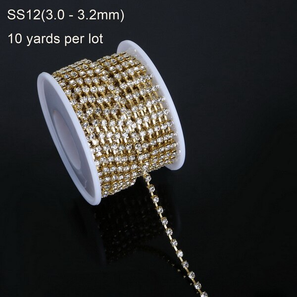 10 yard Transparent Rhinestone For Cloth Applique Chain Bridal Wedding Dress Costume Trim DIY Sewing Accessories Clothes: SS12 gold