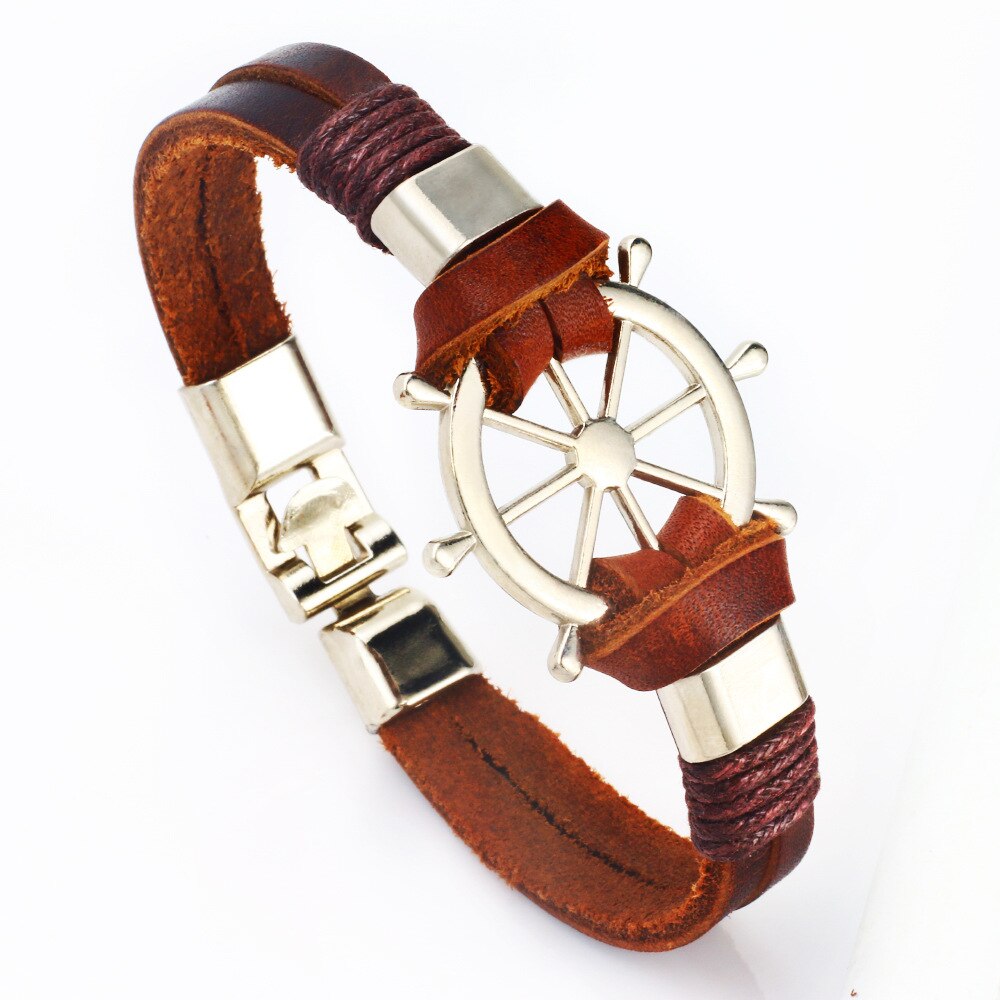 2021High Vintage Rudder Charm Personalit Leather Woven Anchor Bracelet for Men Rope Bracelets Bangles pulseira masculina