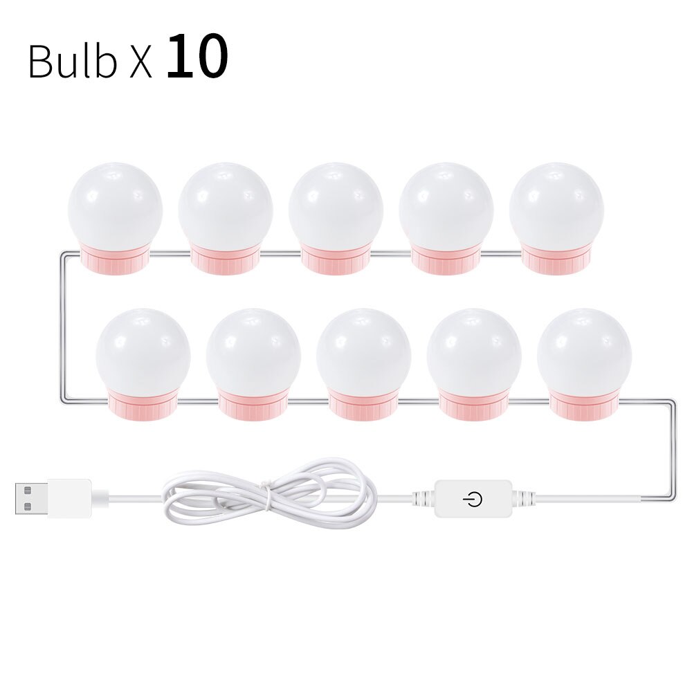 Led Make-Up Spiegel Lampen Usb Hollywood Make Up Lamp Vanity Lights Badkamer Kaptafel Verlichting Dimbare Led Wandlamp: Type-A-Pink-10Bulbs