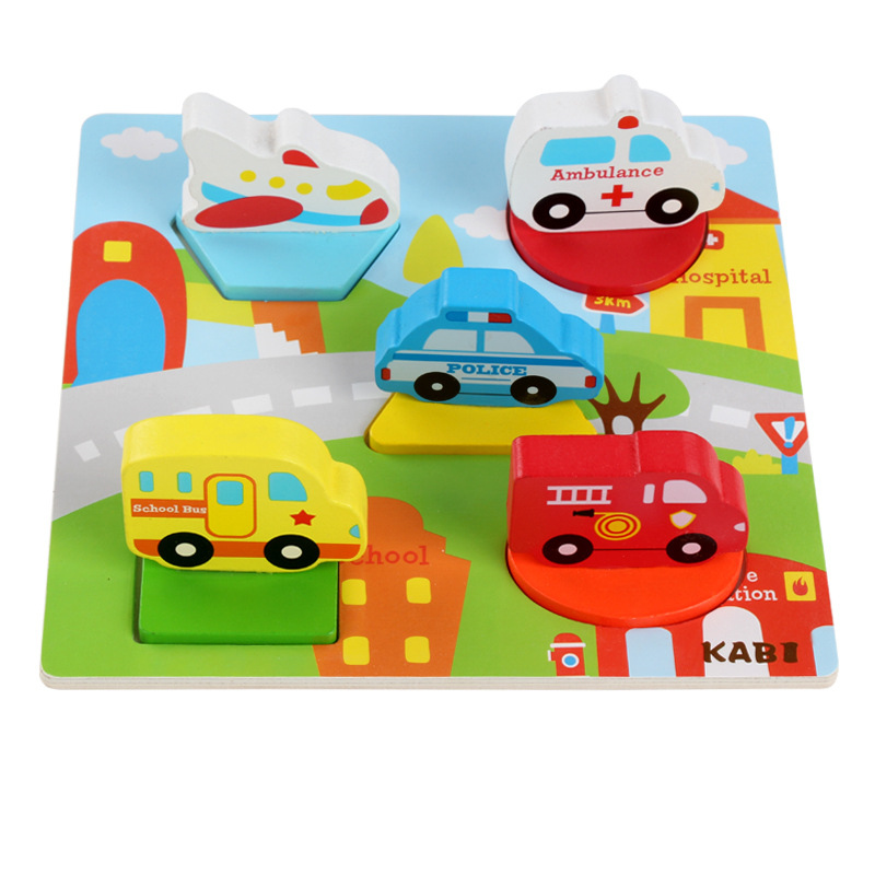 3D Wooden Animal Traffic Puzzle - Hand Grasp Board - Educational Toy for Toddlers Boys Girls: Black