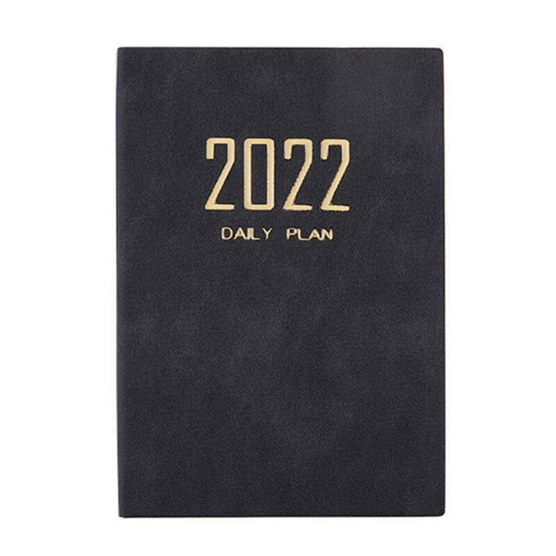 2022 PU Planner Schedule A5 Daily Planner Hourly Timetable Dated Ruled Daily Pages Ribbon Bookmark for Office Women Men: black