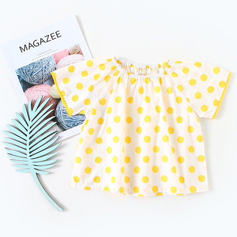 Yellow polka dot short sleeve shirt kids blouse summer Cotton casual tops children clothes 0-3Yrs: 12M