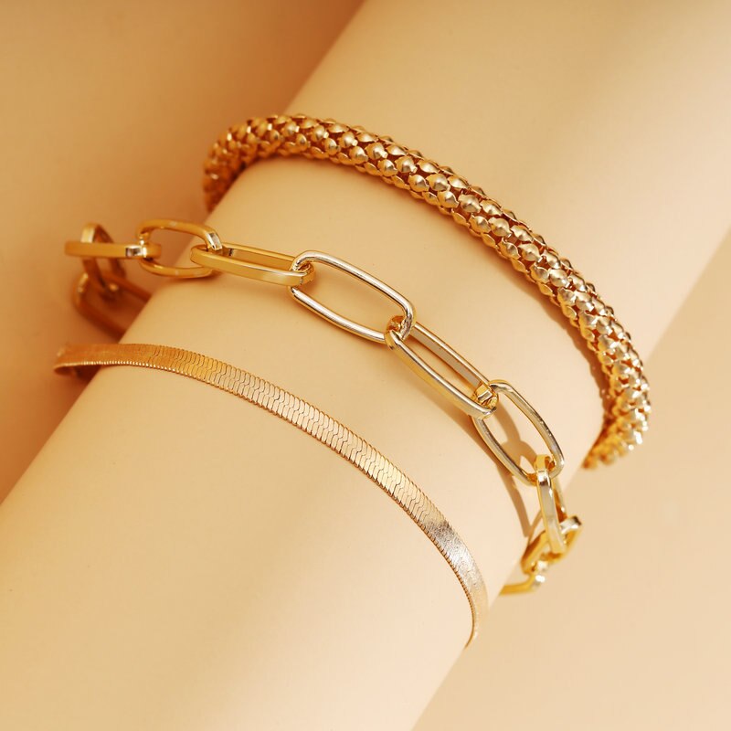 3 Teile/satz Dicke Kette Verknüpfung Armbänder Armreifen Für Frauen Jahrgang Schlange Kette Armbänder einstellen Punk Schmuck
