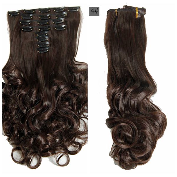 Luksus til fletning 50cm fremhævede farve syntetiske clips ins hårstykker bølget syntetisk clip on hair extensions 50cm 8 stk/sæt: #4