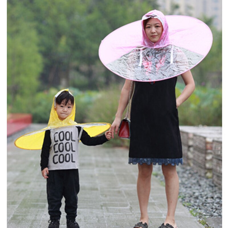 1pc Folding Transparent Umbrella Lightweight Waterproof UFO Rain Hat Kids Transparent Umbrella Flexible Hands Free