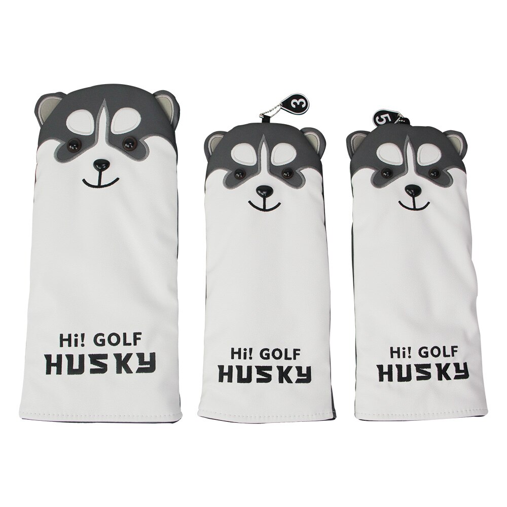 1Pc Golf Club couvre-chef belle Husky Golf bois Club têtes couverture dessin animé Animal #1 #3 #5 PU cuir couvre-chef anti-poussière couvertures