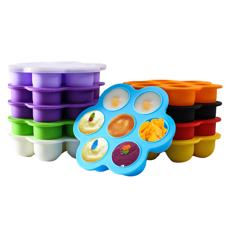 Contenedor de silicona para alimentos de bebé, caja de almacenamiento de frutas y leche materna, bandeja para congelador, contenedor de comida para bebé