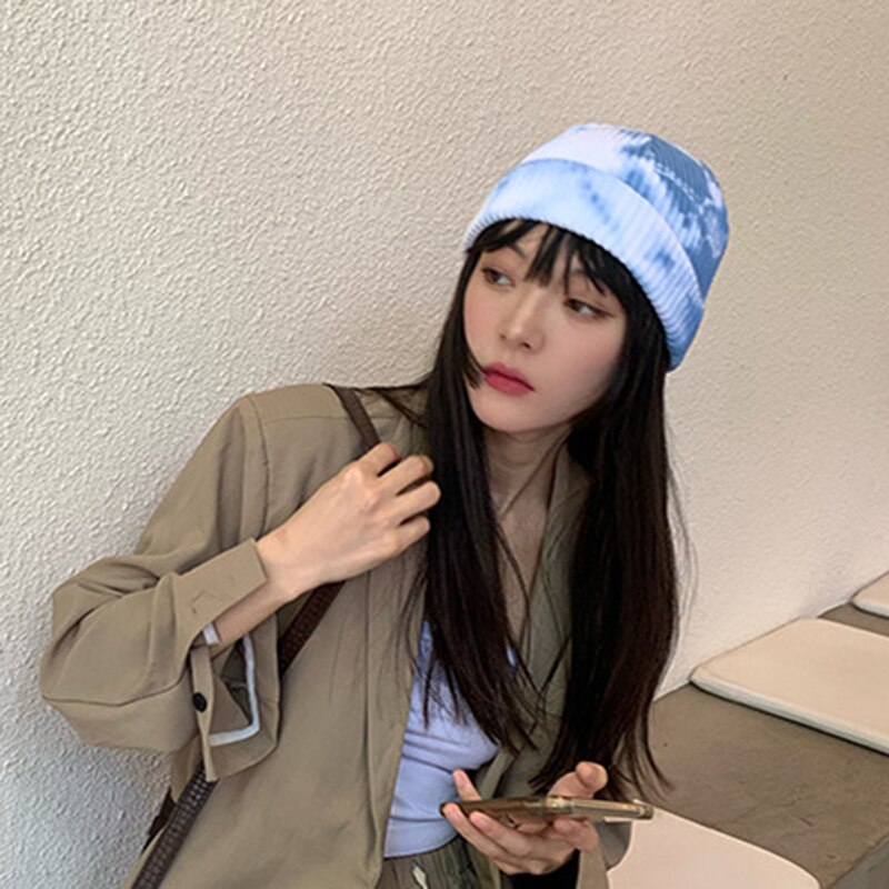 Unisex Paar Tie Dye Print Gebreide Beanie Hat Herfst Winter Dome Warmer Oor Zachte Ski Cap Mannen Streetwear Warm Hoeden a66