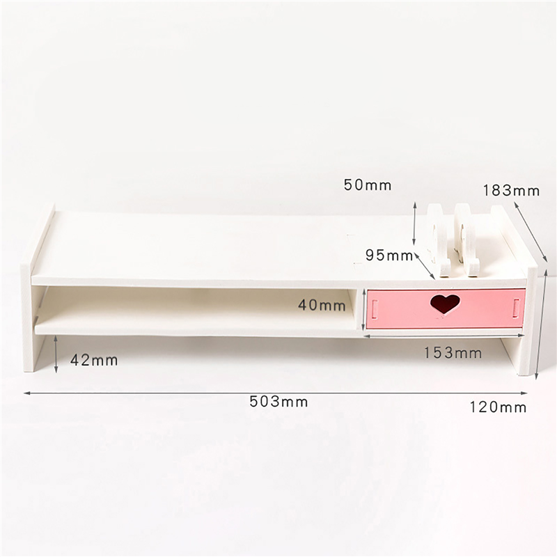 Pink White Student Storage Rack Heart Drawers Monitor Laptop Increase Shelf Office Screen Riser Holder Stationery Pen Storage: black