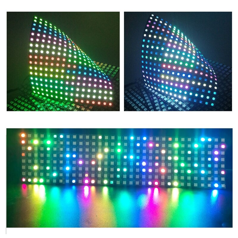 1~2PCS WS2812B 8X8 8x32 16x16 Pixel Panel Flexible Matrix Screen WS2812 IC RGB 5050 SMD Led Module Individually Addressable DC5V