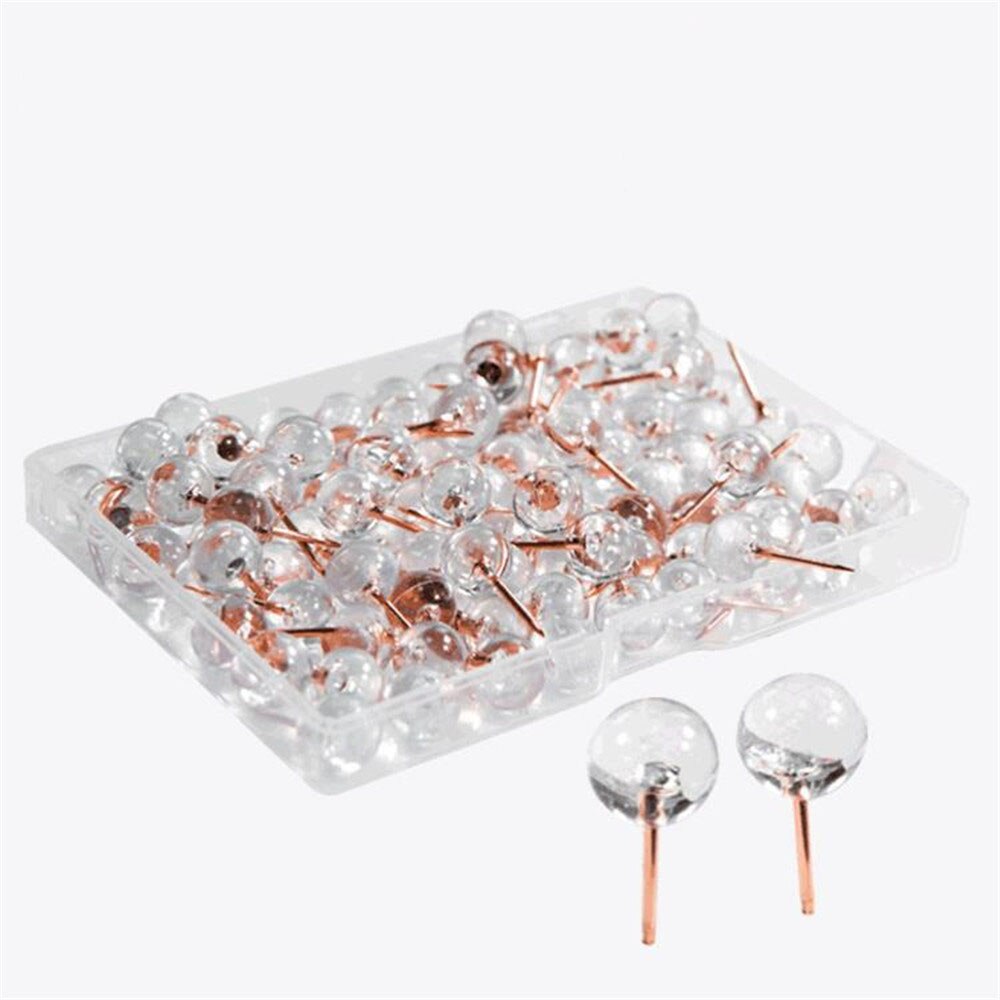 100pcs/box Rose Gold Thumbtack Push Pins Acrylic Head with Steel Point Cork Board Safety Pins Office Binding Accessories