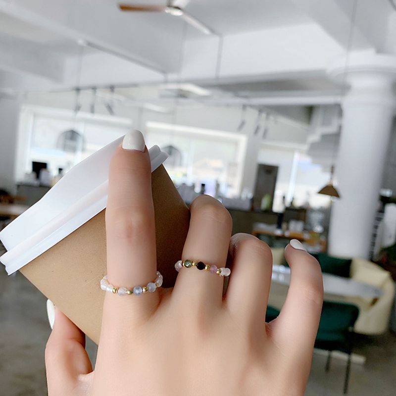 retro Kristall Perlen Ringe Natürliche Süßwasser Perle Geometrische Ring für Frauen Koreanische Minimalistischen Mädchen Partei Schmuck