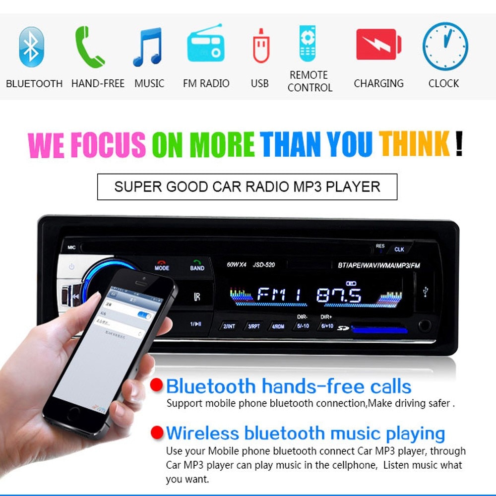 JSD-520 Autoradio Bluetooth Autoradio Autoradio Radio FM Aux Ingang Ontvanger SD USB 12 V In-dash 1 din Auto MP3 Multimedia Speler