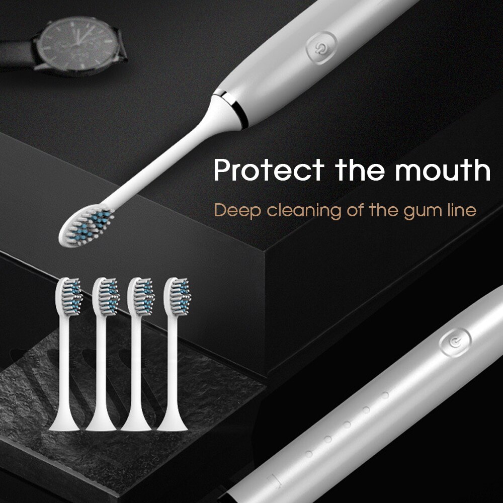 ZS-cepillo de dientes eléctrico sónico para adultos, dispositivo IPX7 recargable por USB, lavable, 5 modos, cuidado de las encías, con 8 cabezales de repuesto