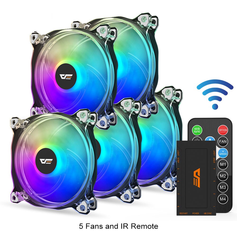 Darkflash PC Case Fan Computer 120mm Fan Clear Frame Quiet+Remote Computer Cooling CPU Cooler ASUS AURA SYNC RGB Case Fan CF8: 5fan and controller