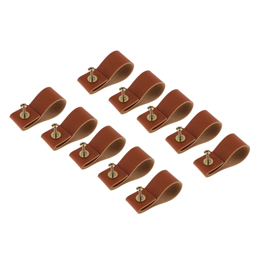 10x Minimalist Leather Single Hole Handmade Cabinet Door Knobs Drawer Loop Pulls Door Handles
