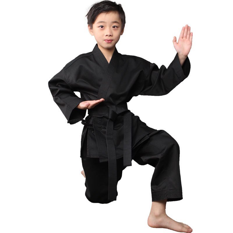 Ropa de Dobok de Taekwondo para niños y adultos, uniformes de Karate, traje de Taekwondo, cinturón blanco Unisex de manga larga