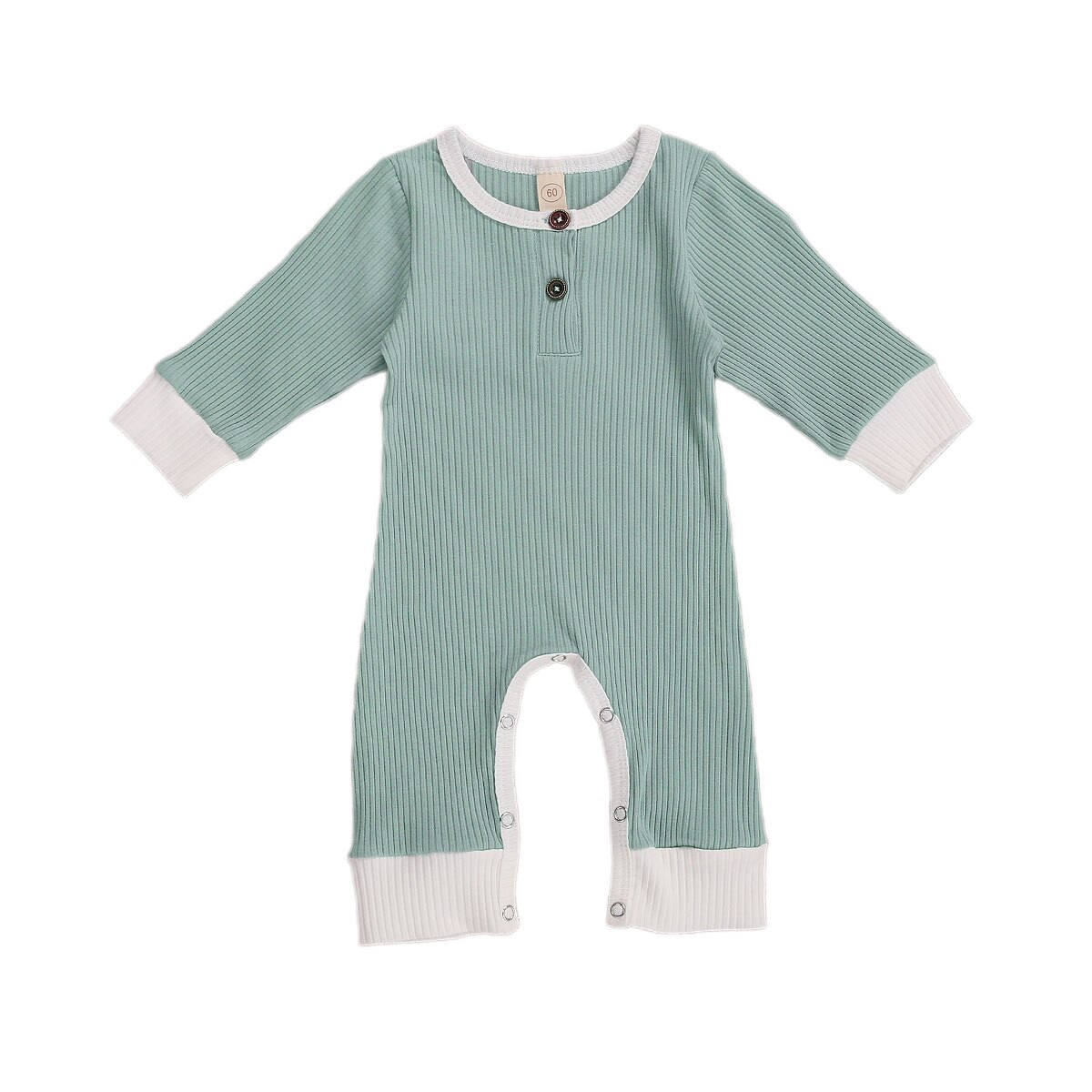 Baby Lente Herfst Outfit Geribbeld Solid Jumpsuits Ronde-Hals Met Lange Mouwen Rompertjes Voor Peuter Meisje, jongen, 0-18 Maanden: green / 6m