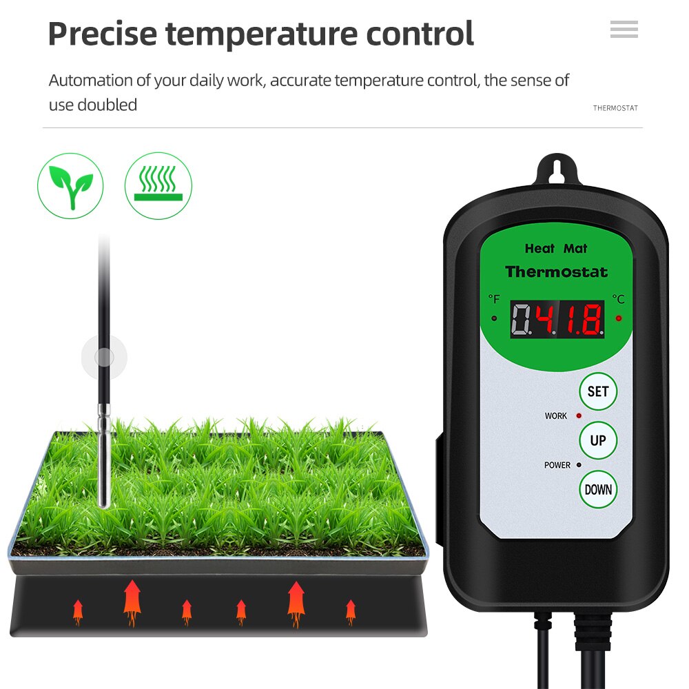 Digital Heat Mat Thermostat 1000W Temperature Controller For Hydroponic Plants Seed Germination Reptiles Brewing Pet Supplies
