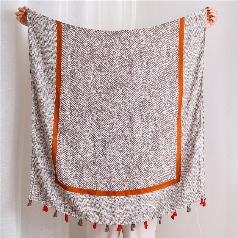 Bufanda estampada de piel de serpiente para mujer, chal largo de lino y algodón suave con borlas, pañuelos de playa,: 3