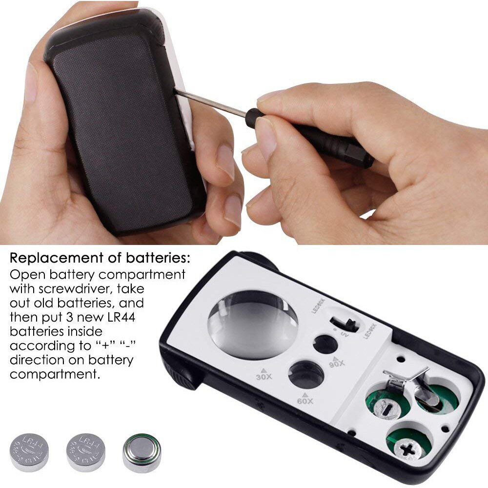 Jeweler Magnifier LED Slide-Out Jewelers 10X 20X 30X Illuminated Jewelers Eye Loop Magnifier With UV Black Light For Coin Stamps