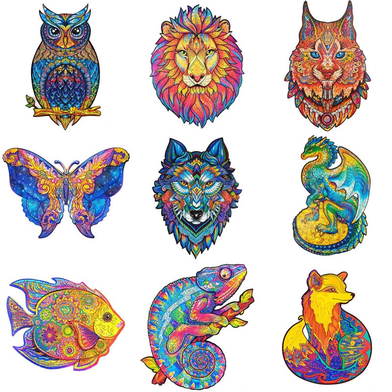 Kids Animal Wooden Puzzle for Adults Children Wood DIY Crafts Wolf Shaped Wood Decoration Puzzle Toys Educational Game Toys