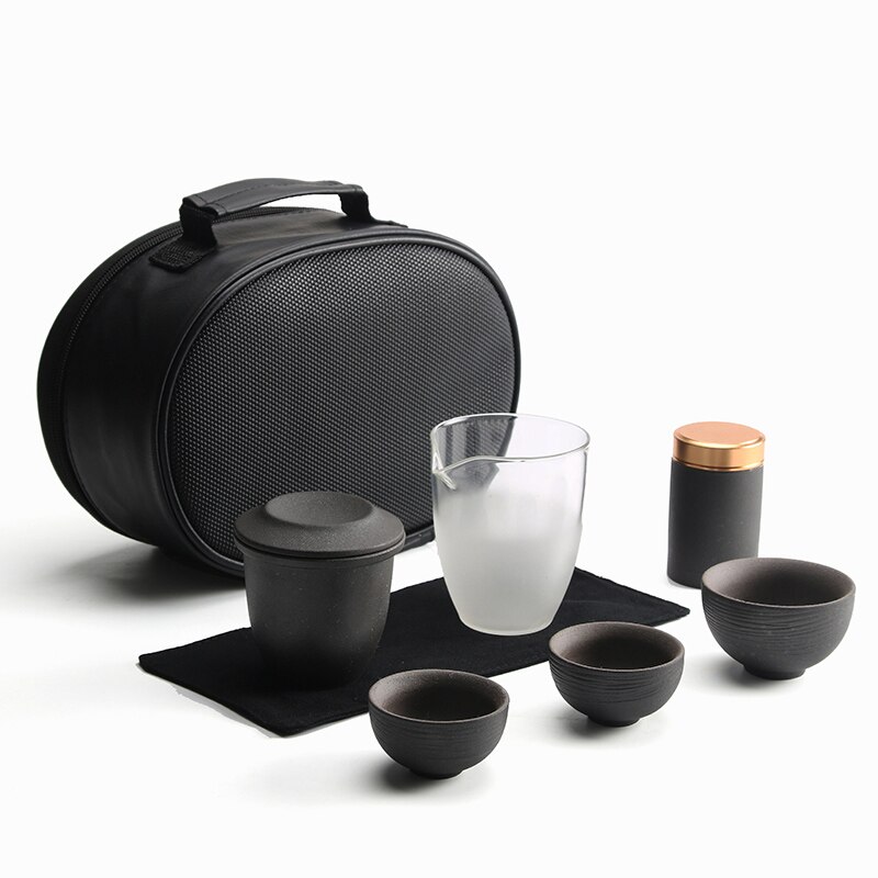 TANGPIN chinese ceramic teapots tea pot set teacups portable travel tea set drinkware: Black