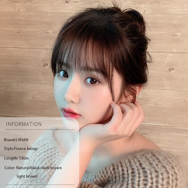 LVHAN noir/brun clair pince sur frange postiches pour les femmes frange pince dans les Extensions de cheveux synthétique haute température Fiber