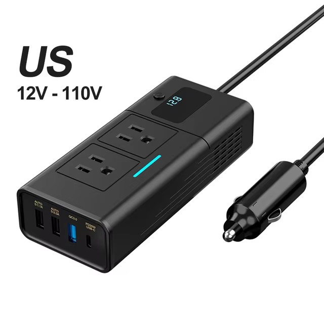 200W Car Plug Adapter 4 USB Ports 12V To 110V/ 220V Auto Power Inversor QC3.0 PD Car Power Inverter US Socket Charger Adapter: WHITE