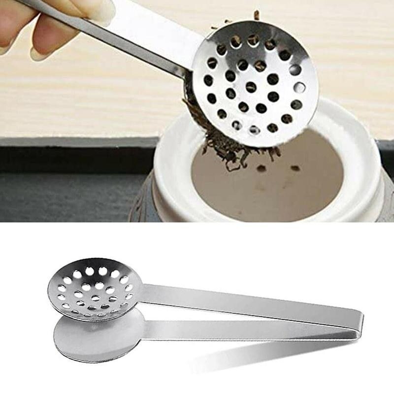 Pinza para té de acero inoxidable, bolsa de té, pinzas para hojas, soporte para colador, cuchara de Metal, exprimidor de té reutilizable, pinza para té multifuncional