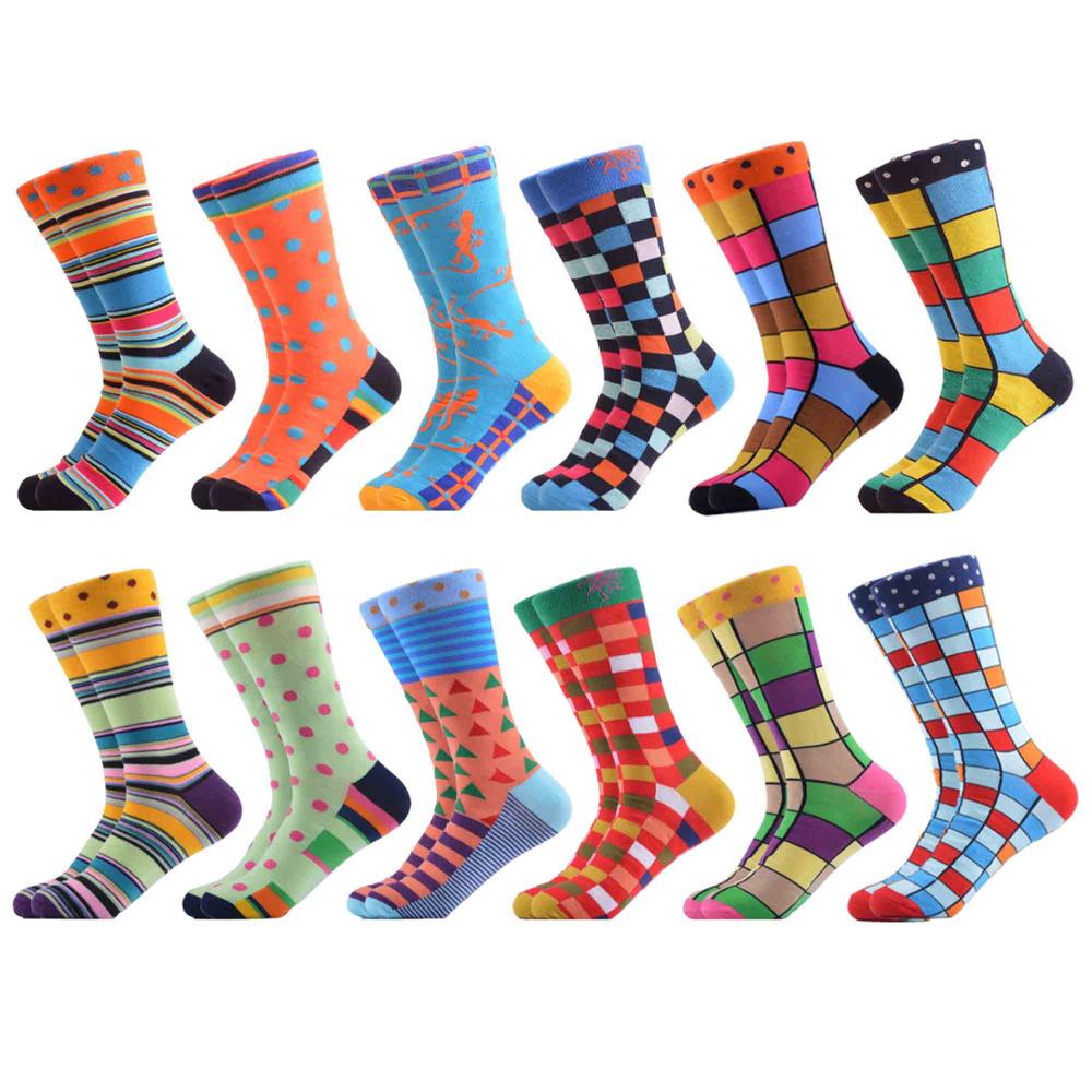 SANZETTI-chaussettes pour hommes, style Hip Hop, en coton peigné, haute couleur, nouveauté, Skateboard, motif géométrique, motif Harajuku,: 06392 (12 pairs)